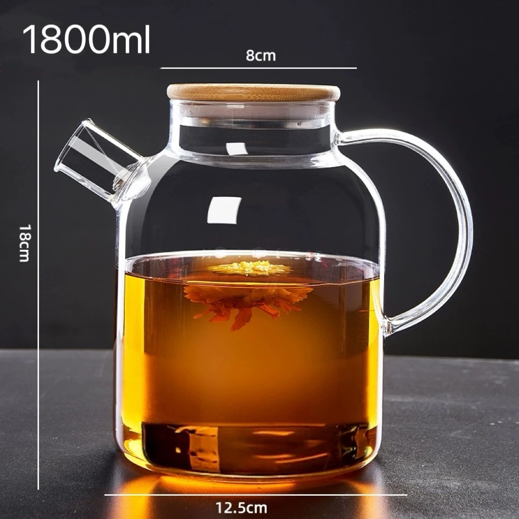 กาน้ำชา กากรองชา สไตล์ญี่ปุ่น ขนาด1000ml ฝาไม้ วัสดุแก้ว